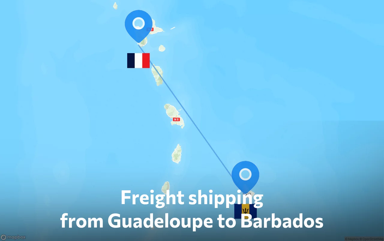 Shipping route from Guadeloupe to Barbados