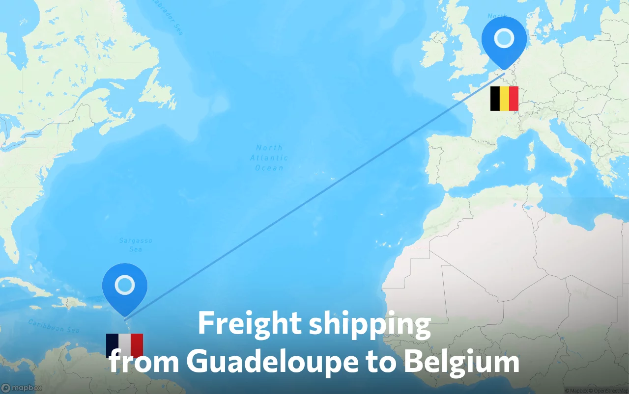 Shipping route from Guadeloupe to Belgium