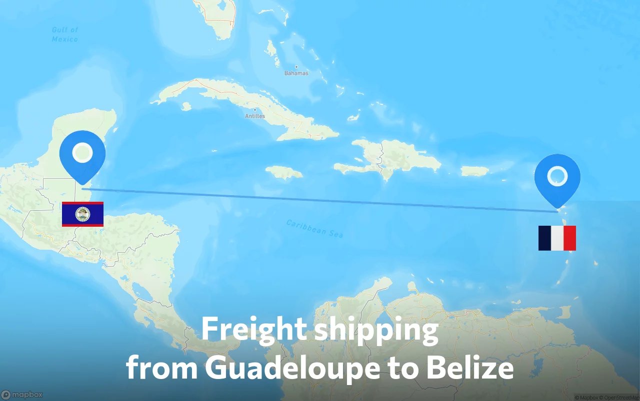 Shipping route from Guadeloupe to Belize