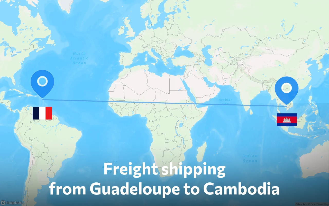 Shipping route from Guadeloupe to Cambodia