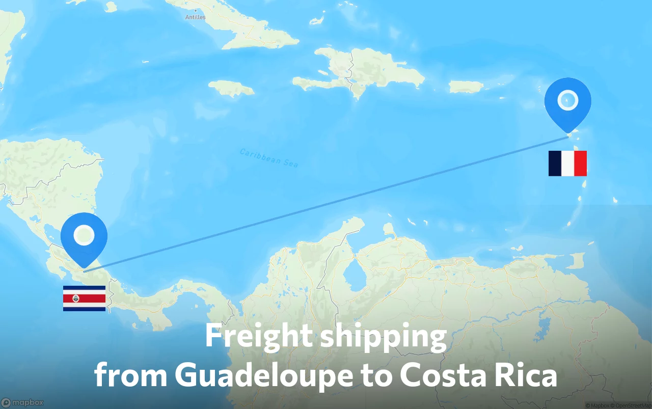 Shipping route from Guadeloupe to Costa Rica