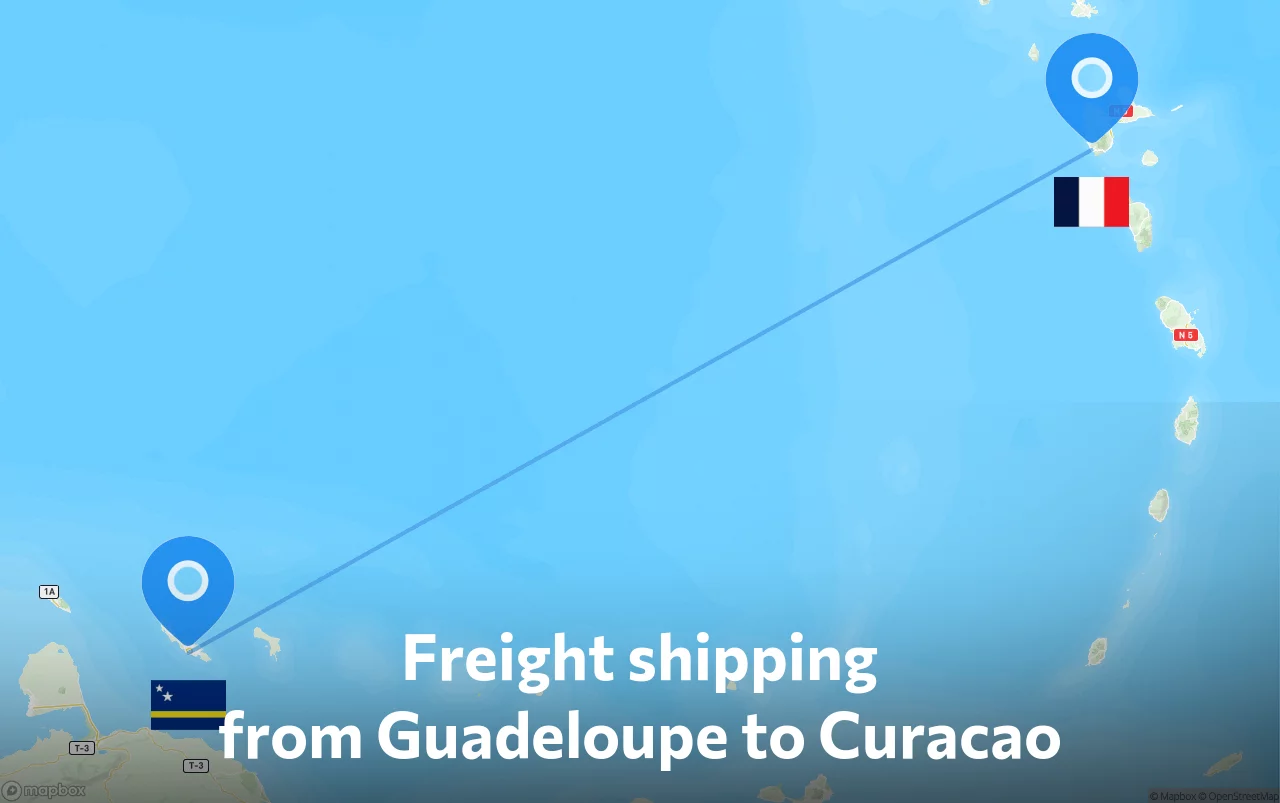 Shipping route from Guadeloupe to Curacao