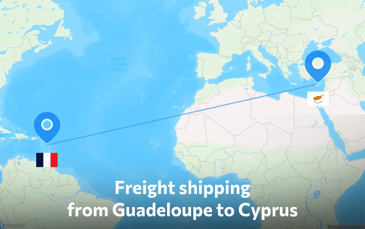 Shipping route from Guadeloupe to Cyprus