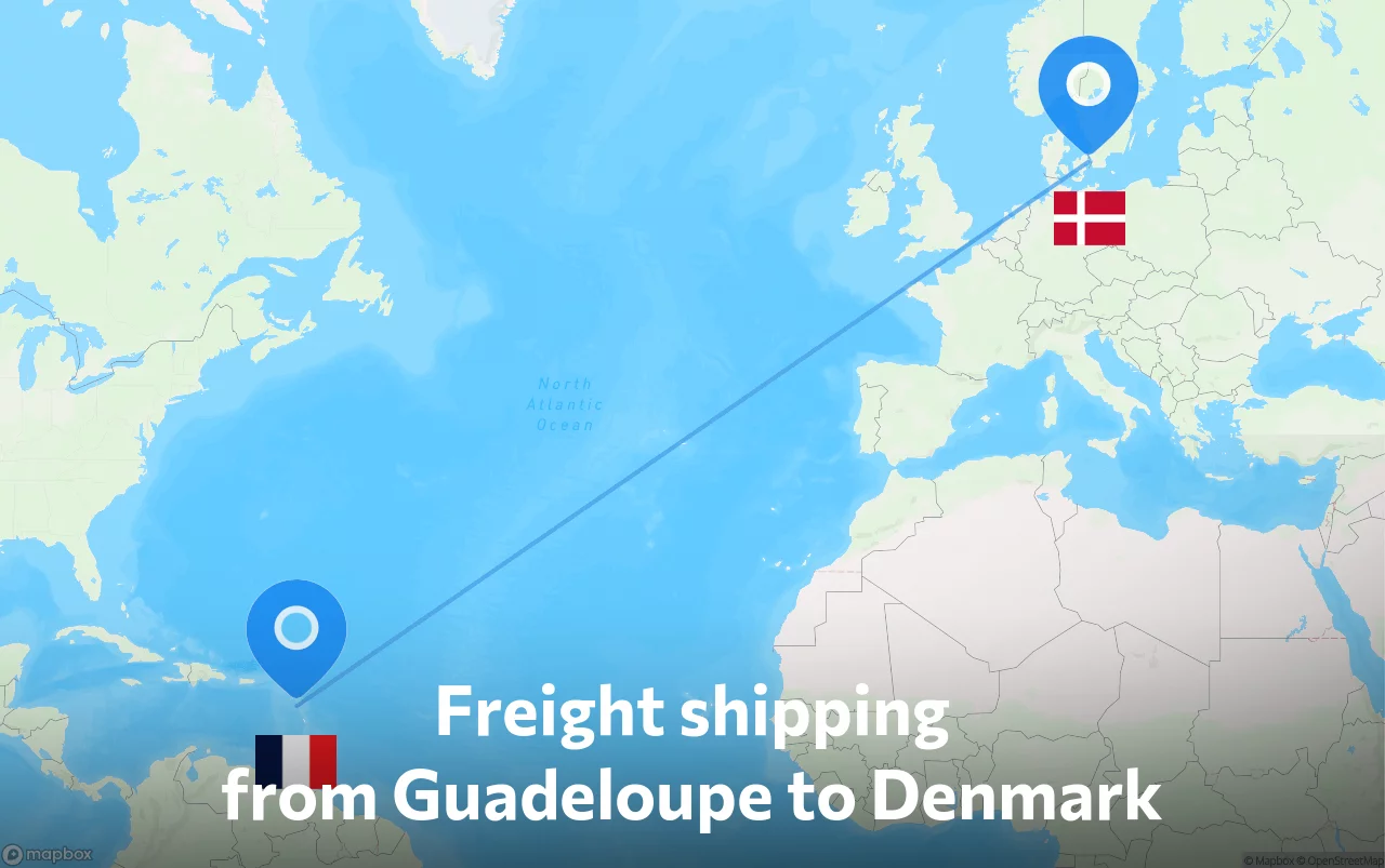 Shipping route from Guadeloupe to Denmark