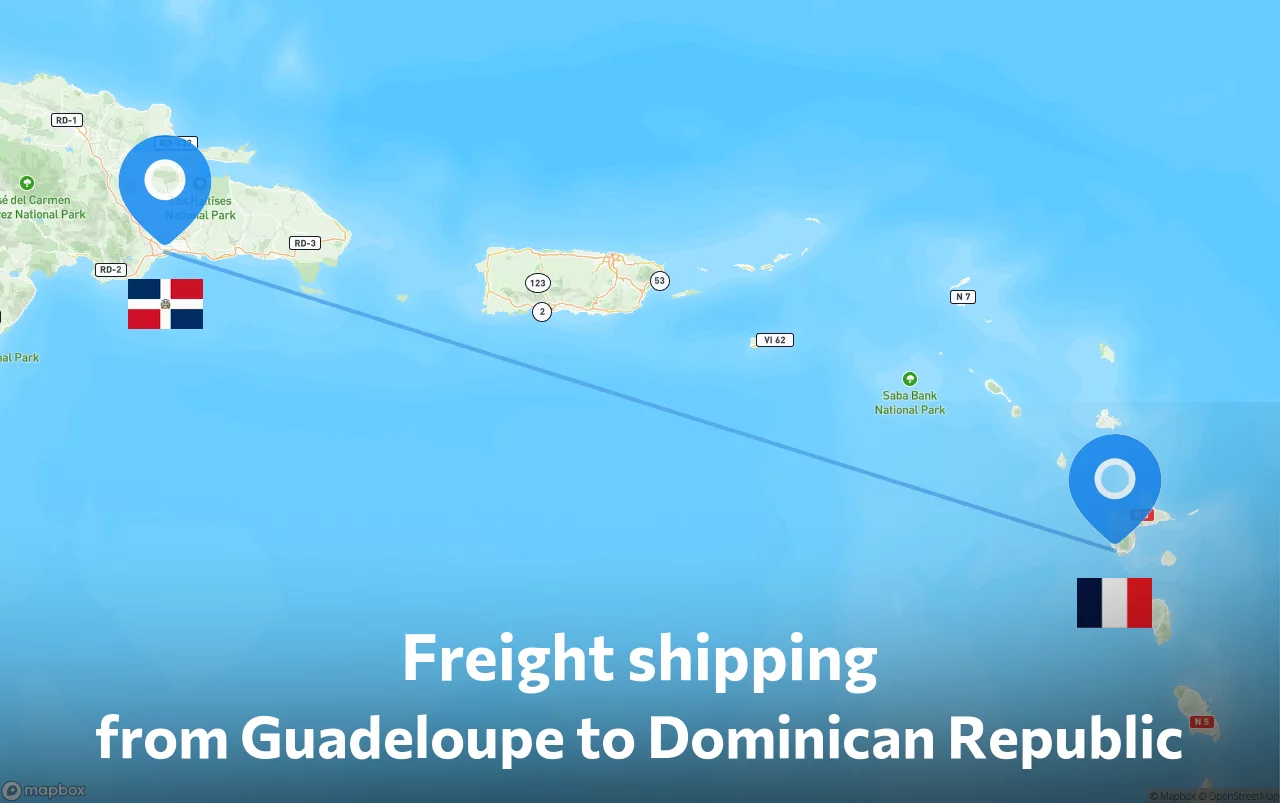 Shipping route from Guadeloupe to Dominican Republic