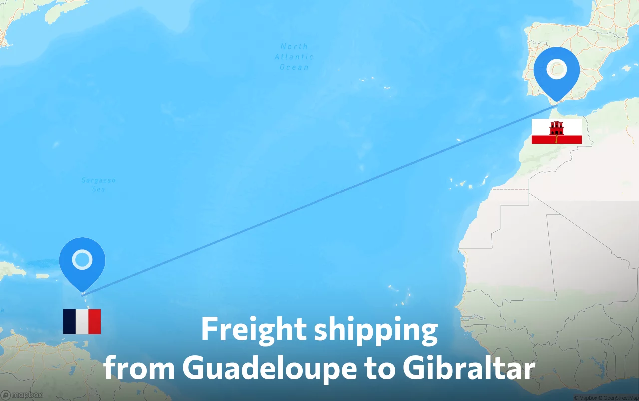 Shipping route from Guadeloupe to Gibraltar