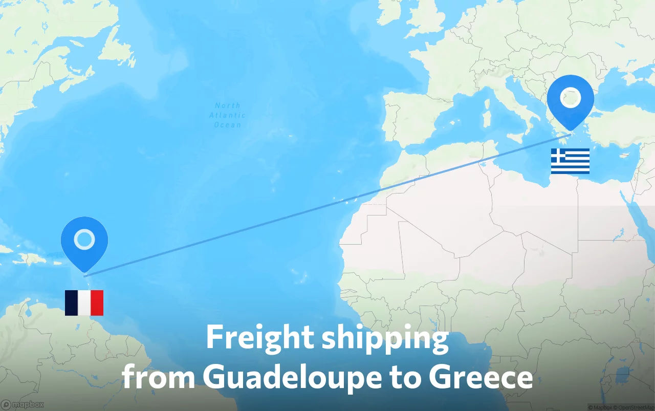 Shipping route from Guadeloupe to Greece