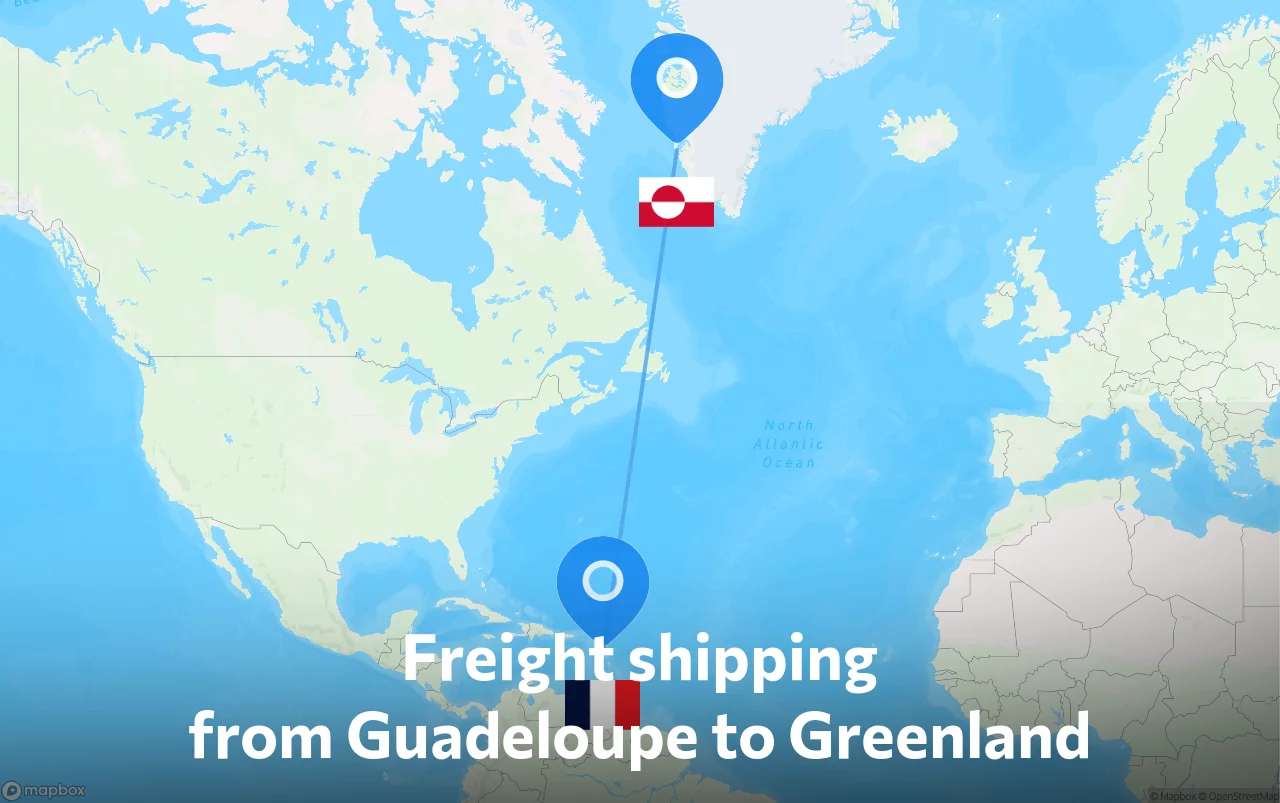 Shipping route from Guadeloupe to Greenland
