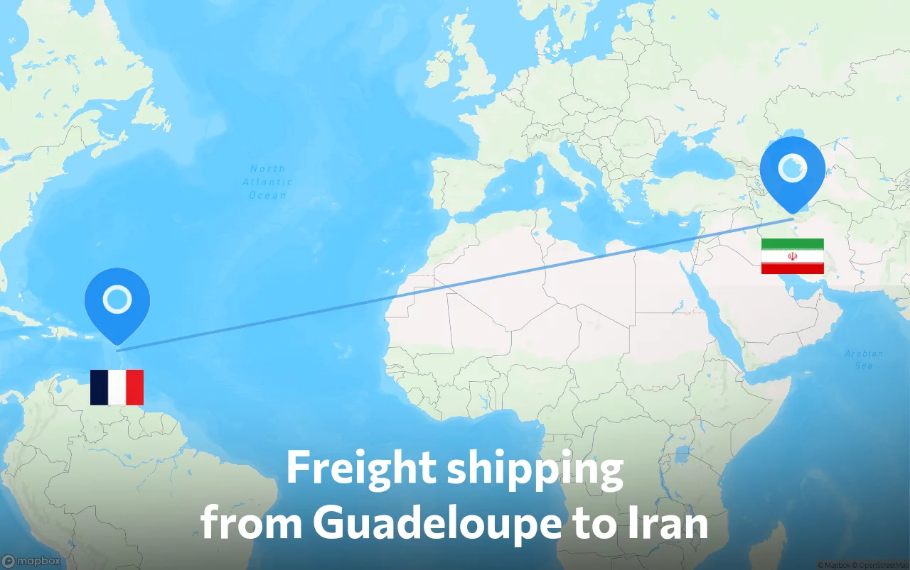 Shipping route from Guadeloupe to Iran