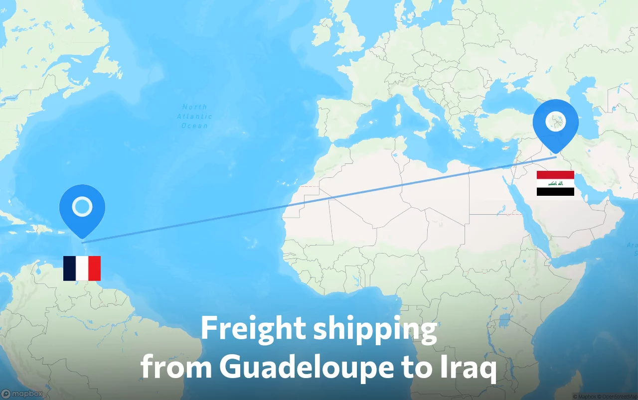 Shipping route from Guadeloupe to Iraq
