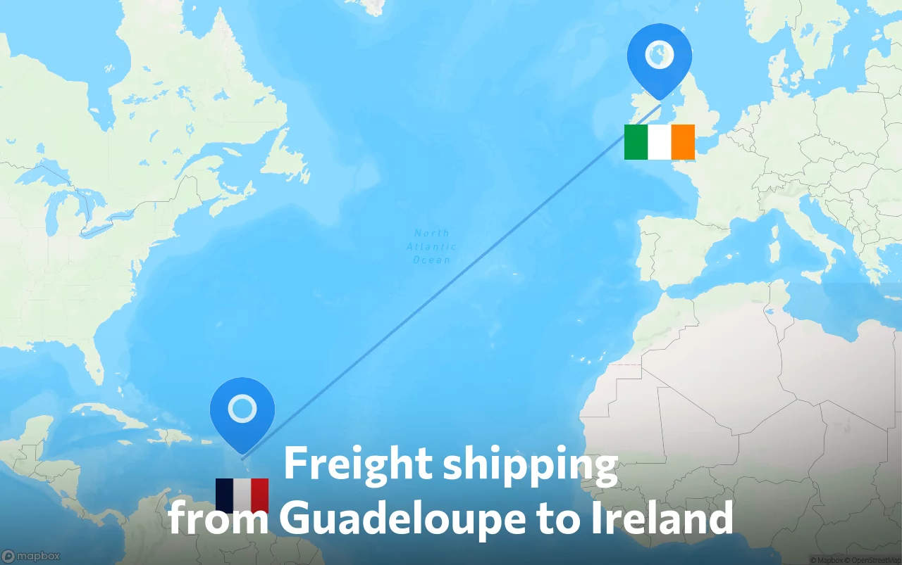 Shipping route from Guadeloupe to Ireland