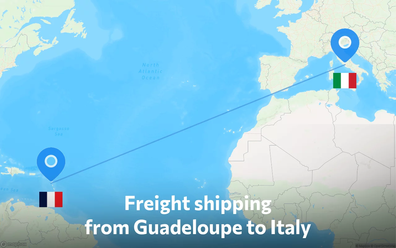 Shipping route from Guadeloupe to Italy