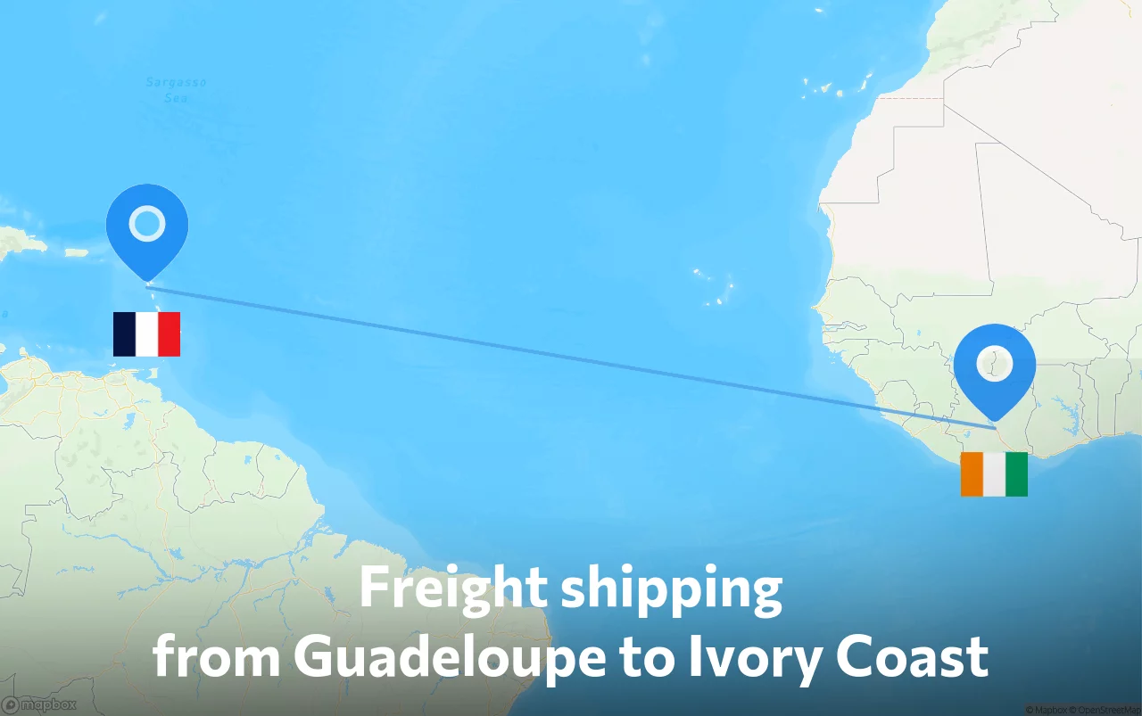 Shipping route from Guadeloupe to Ivory Coast