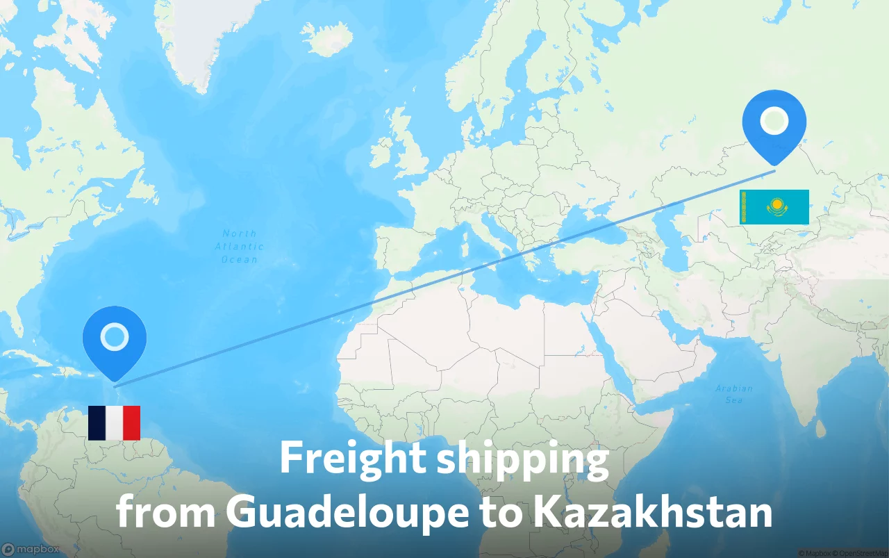 Shipping route from Guadeloupe to Kazakhstan