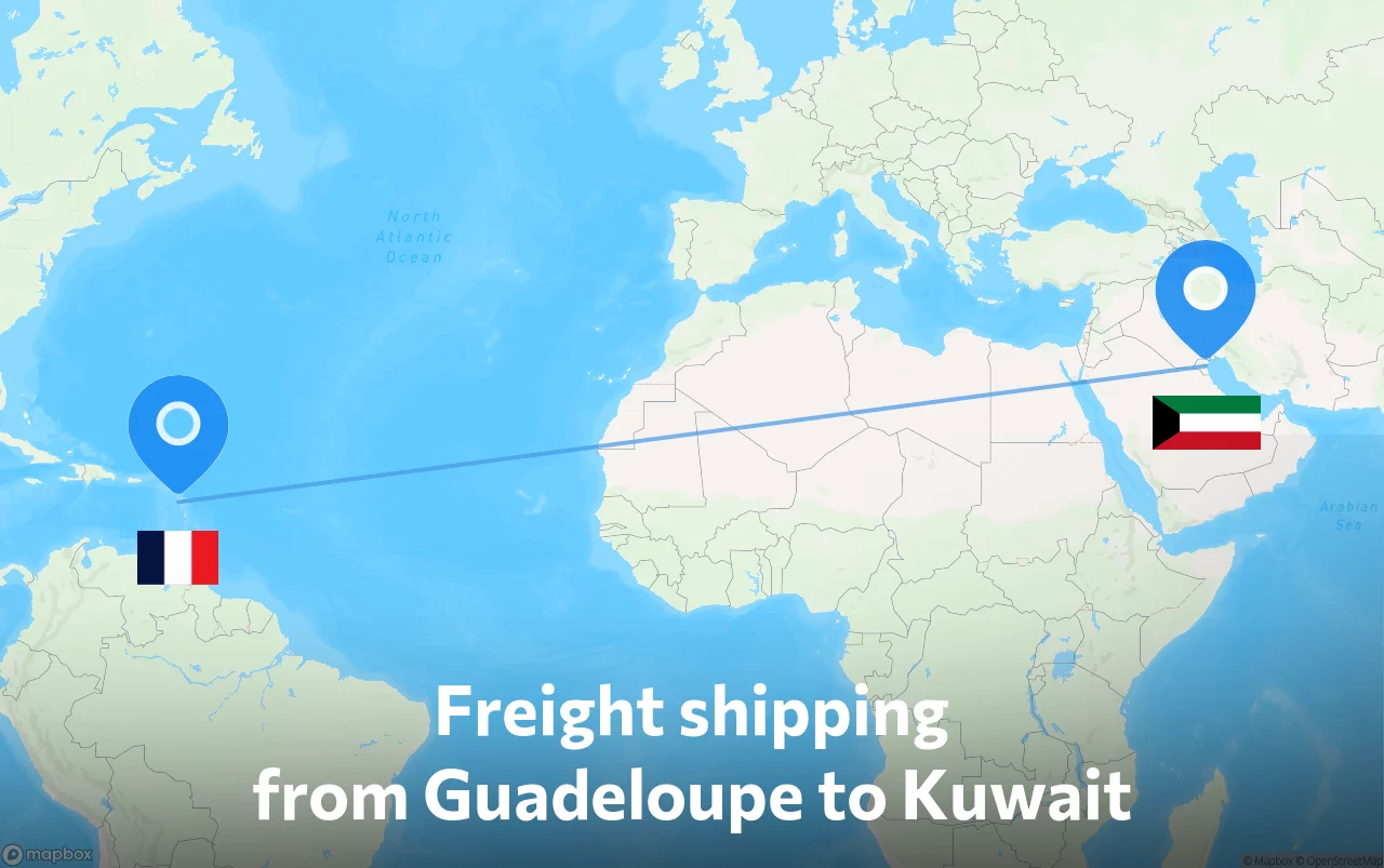 Shipping route from Guadeloupe to Kuwait