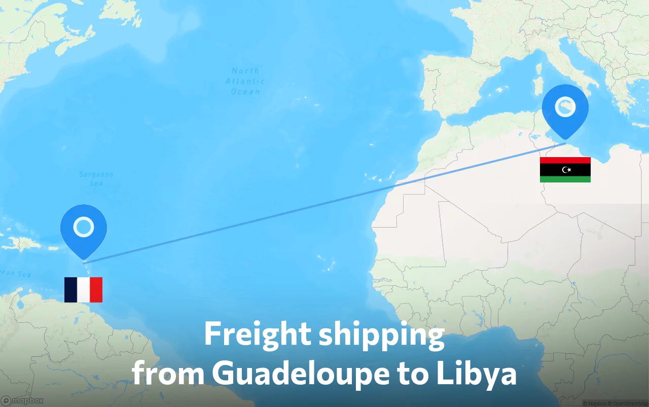 Shipping route from Guadeloupe to Libya