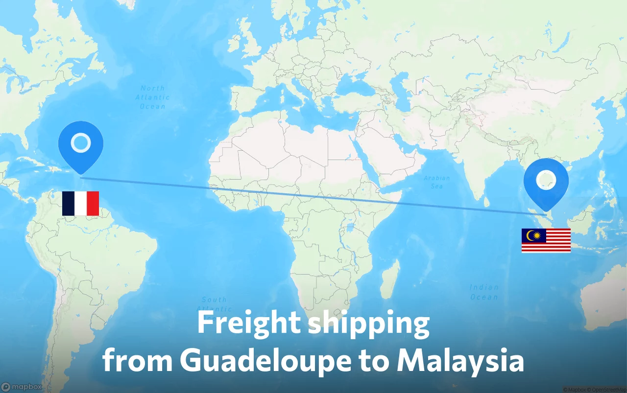 Shipping route from Guadeloupe to Malaysia