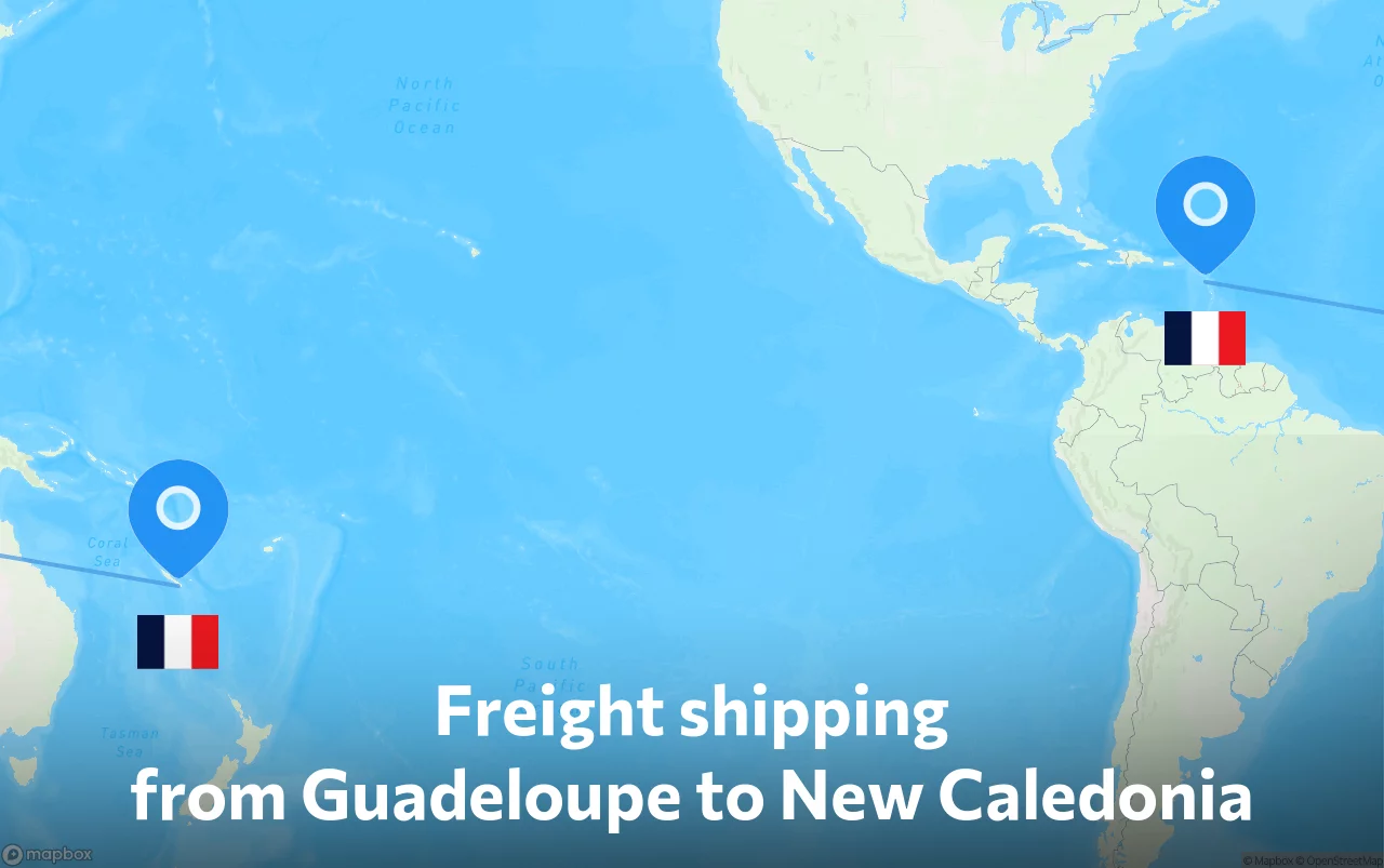Shipping route from Guadeloupe to New Caledonia