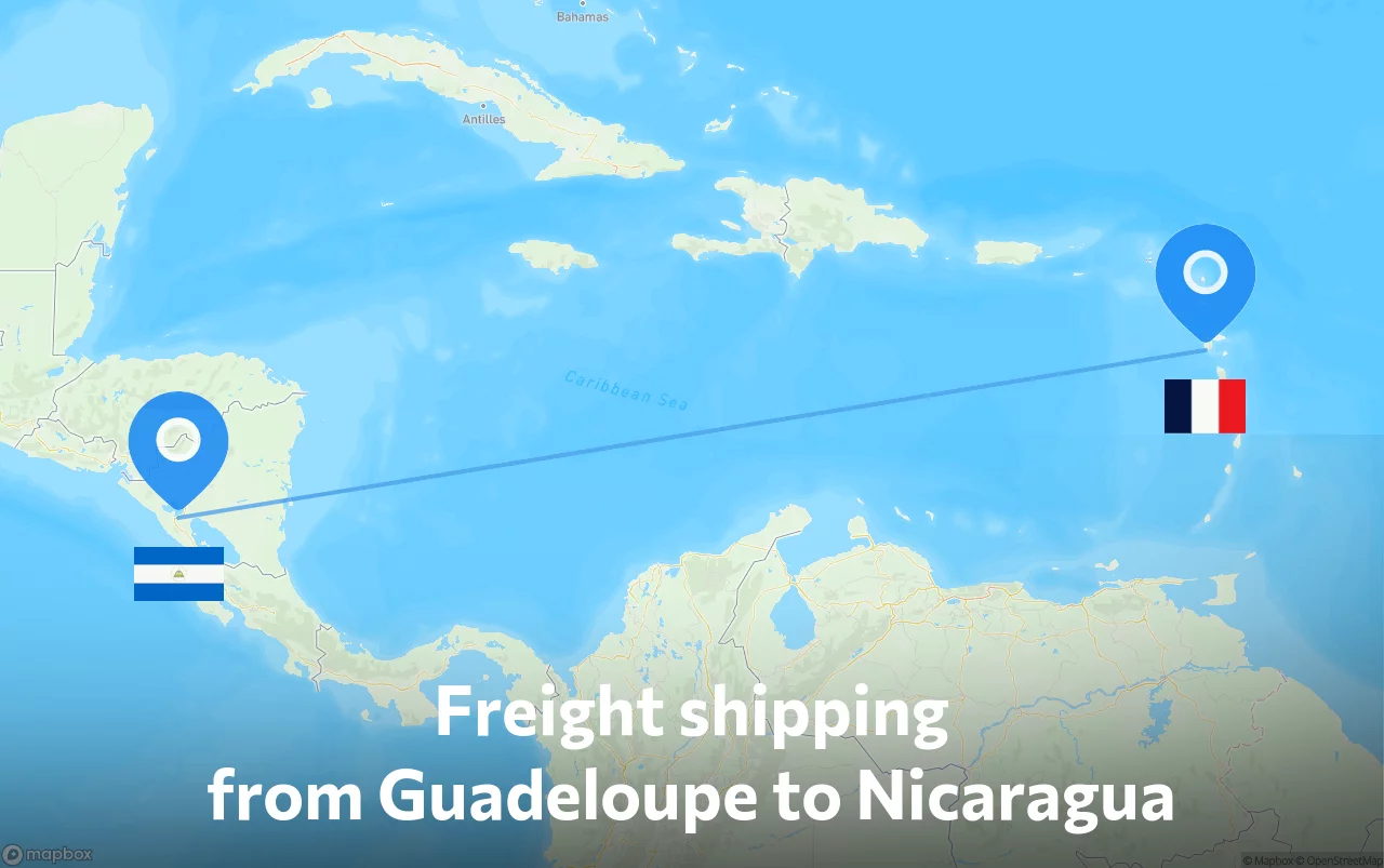 Shipping route from Guadeloupe to Nicaragua