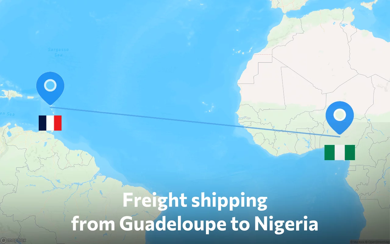 Shipping route from Guadeloupe to Nigeria