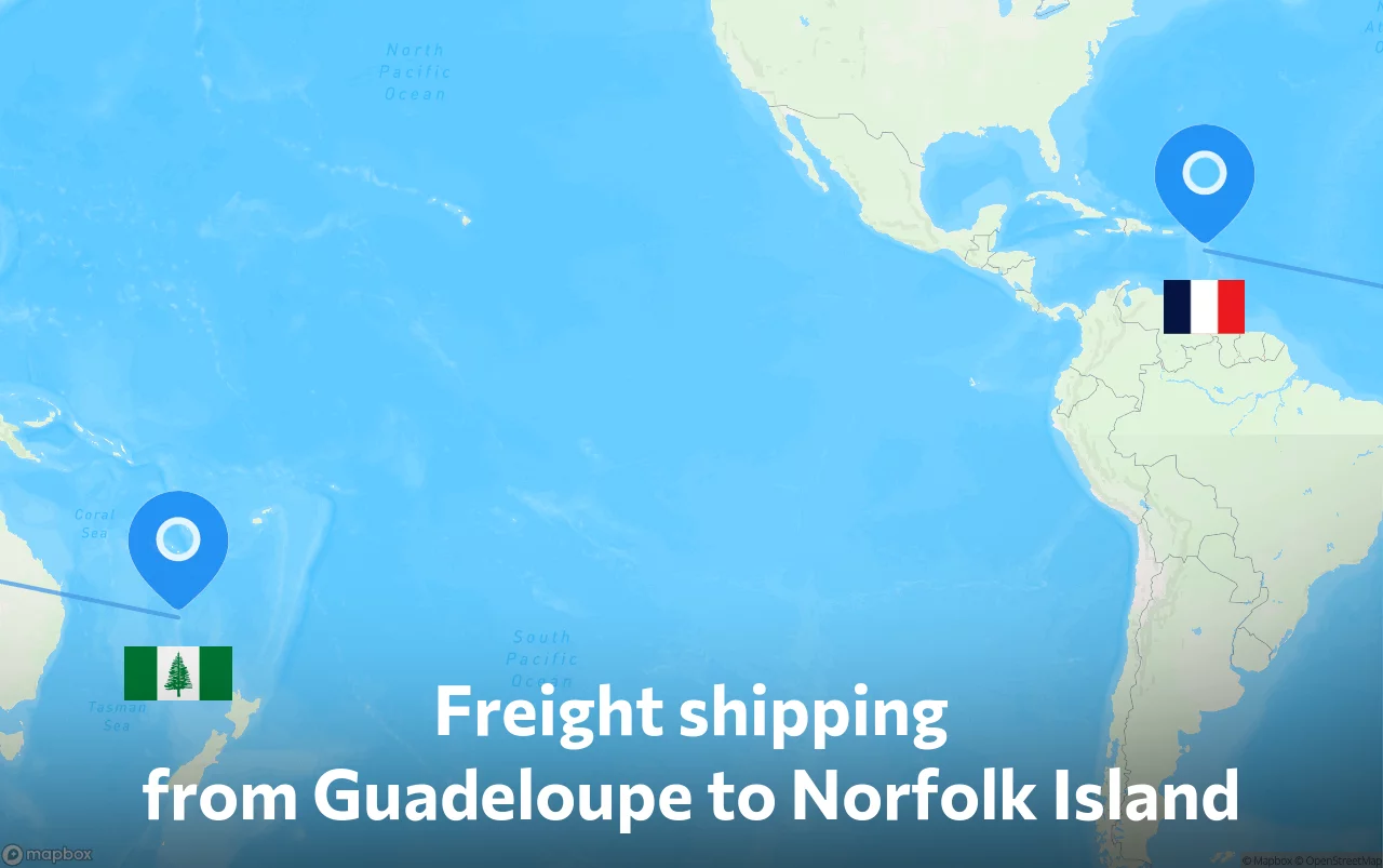 Shipping route from Guadeloupe to Norfolk Island