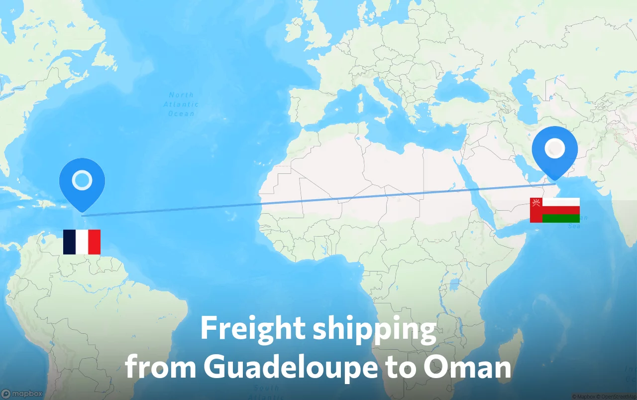 Shipping route from Guadeloupe to Oman