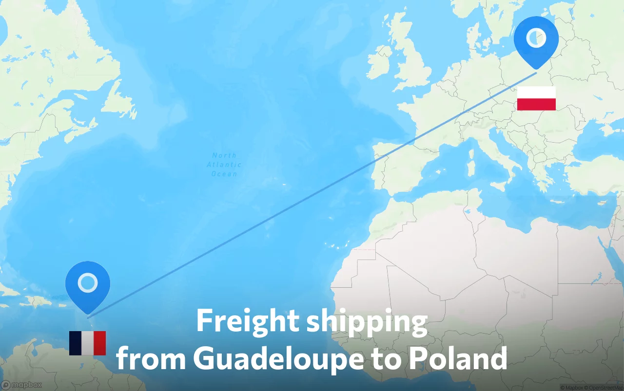 Shipping route from Guadeloupe to Poland