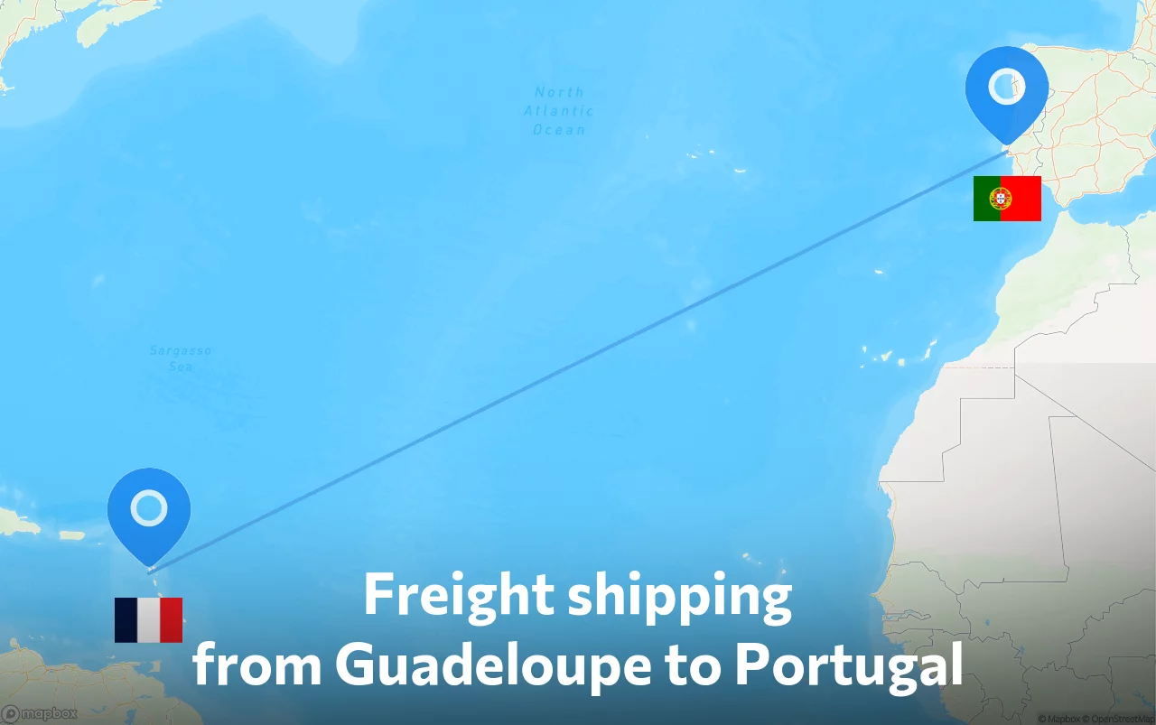 Shipping route from Guadeloupe to Portugal