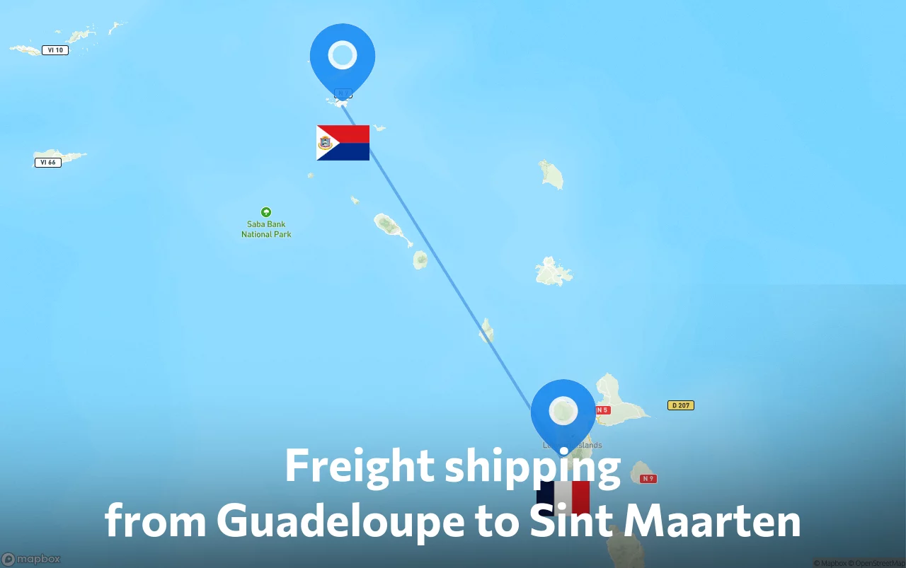 Shipping route from Guadeloupe to Sint Maarten