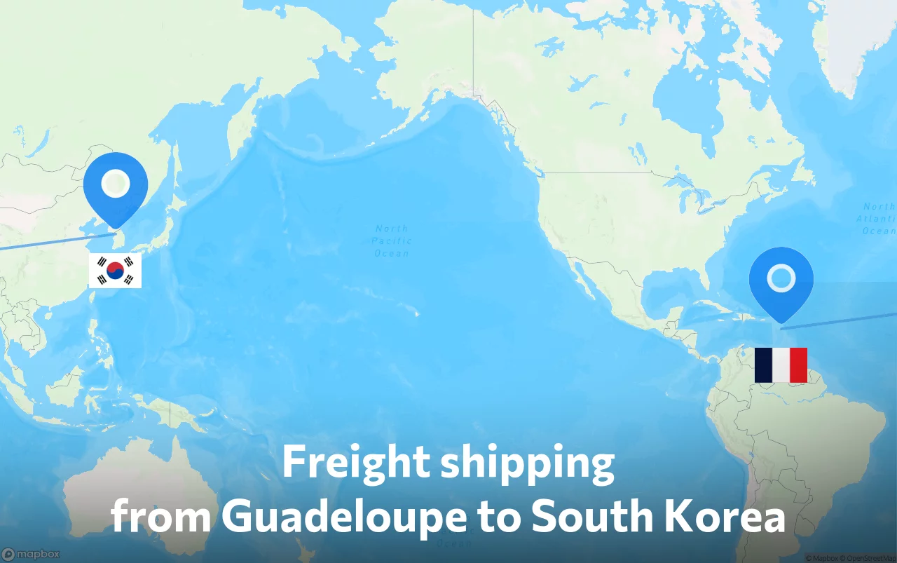 Shipping route from Guadeloupe to South Korea