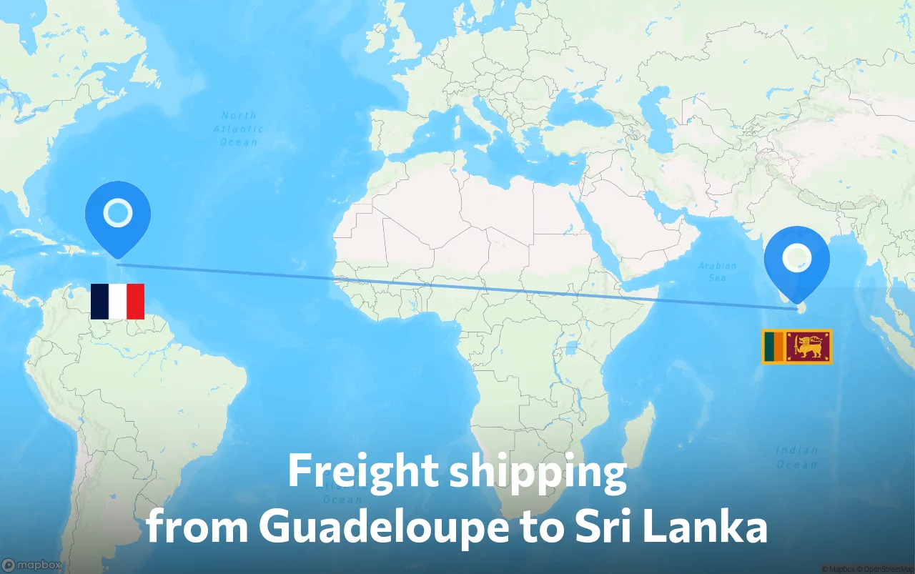 Shipping route from Guadeloupe to Sri Lanka