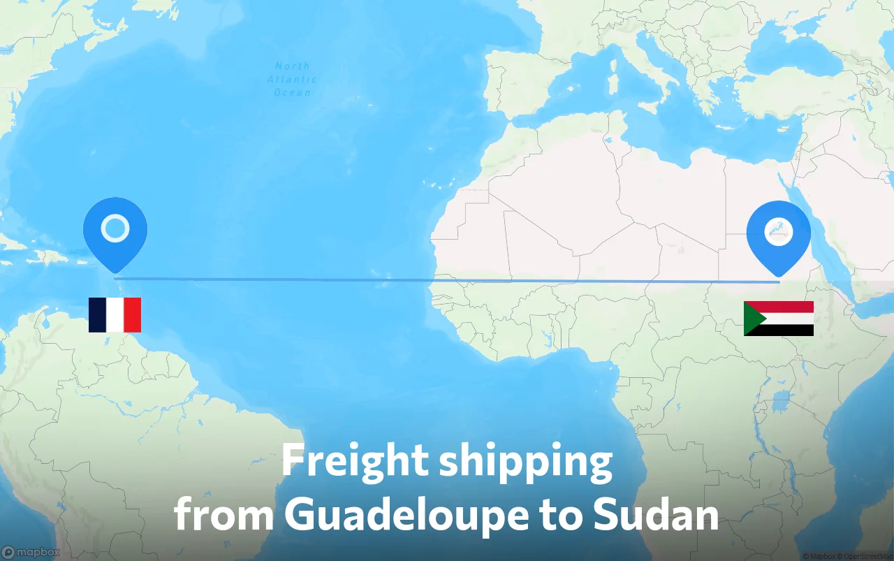Shipping route from Guadeloupe to Sudan