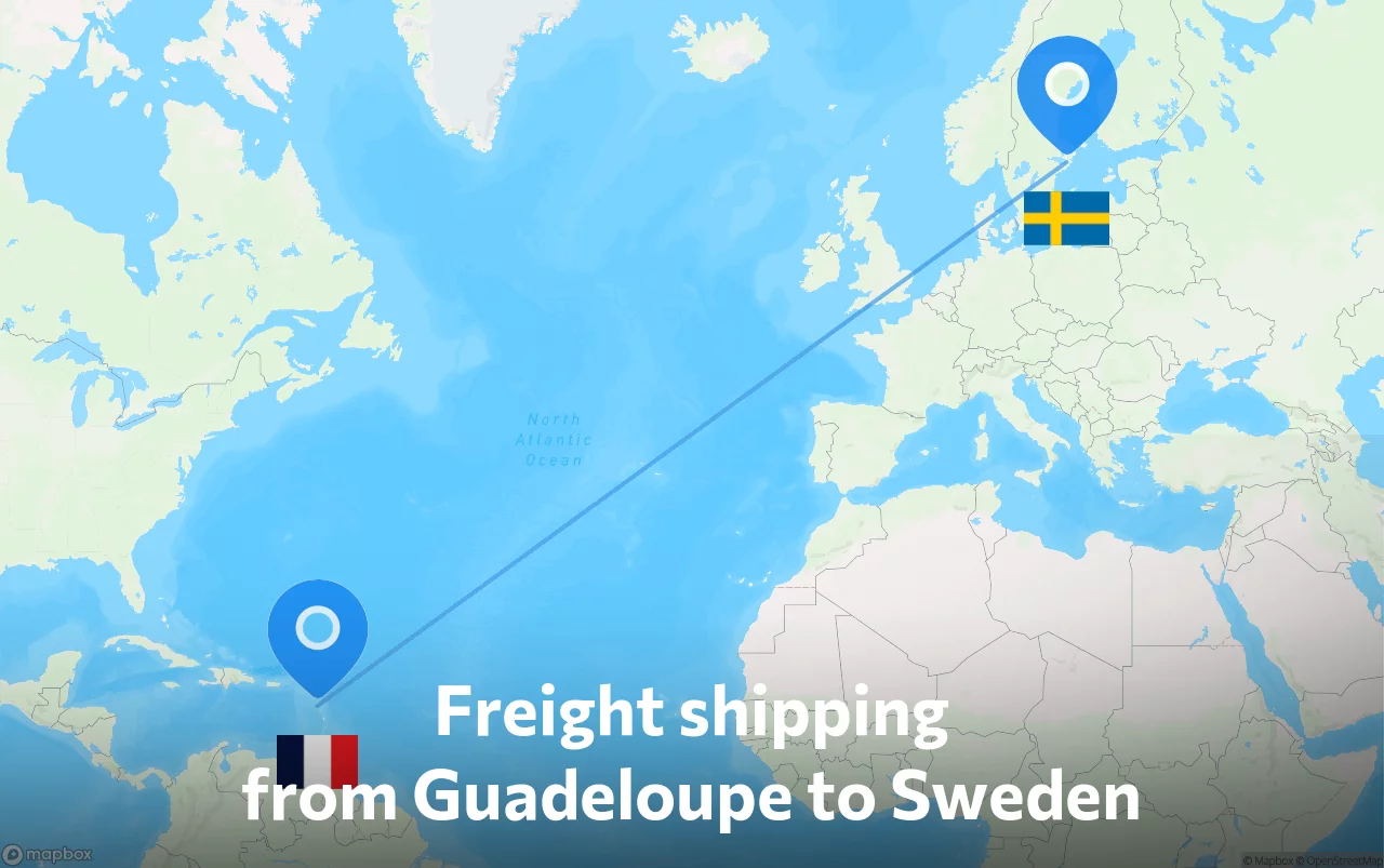 Shipping route from Guadeloupe to Sweden
