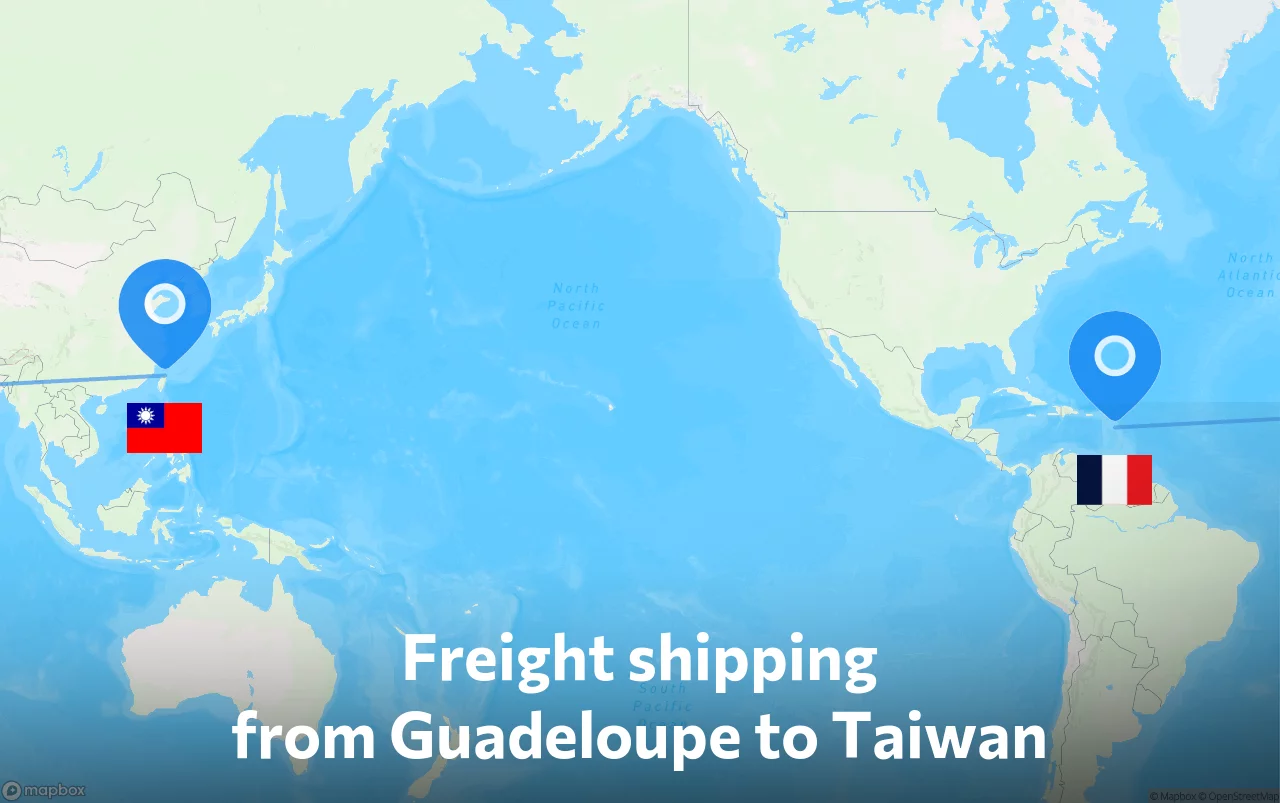 Shipping route from Guadeloupe to Taiwan