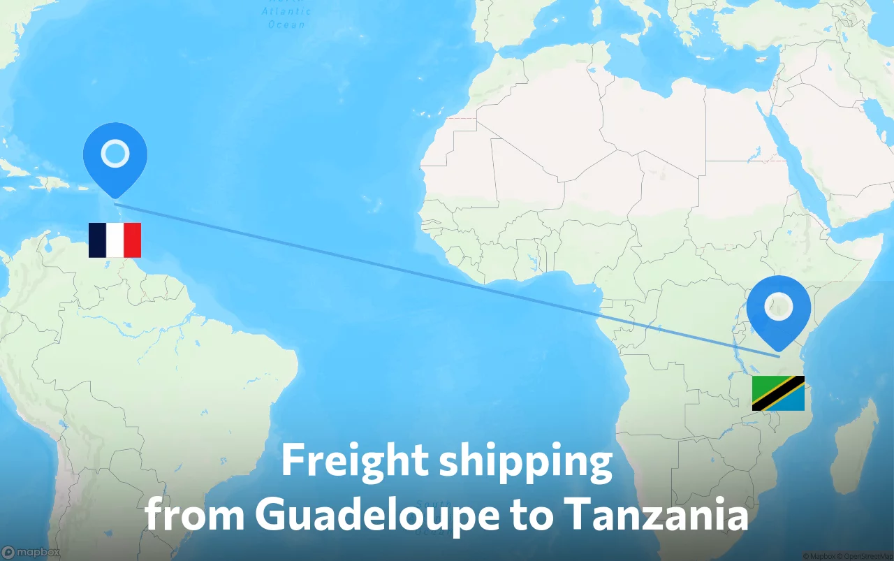 Shipping route from Guadeloupe to Tanzania
