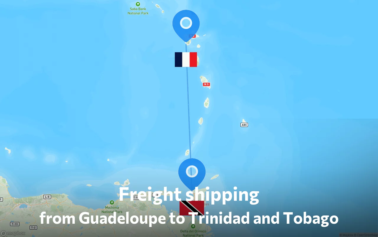 Shipping route from Guadeloupe to Trinidad and Tobago