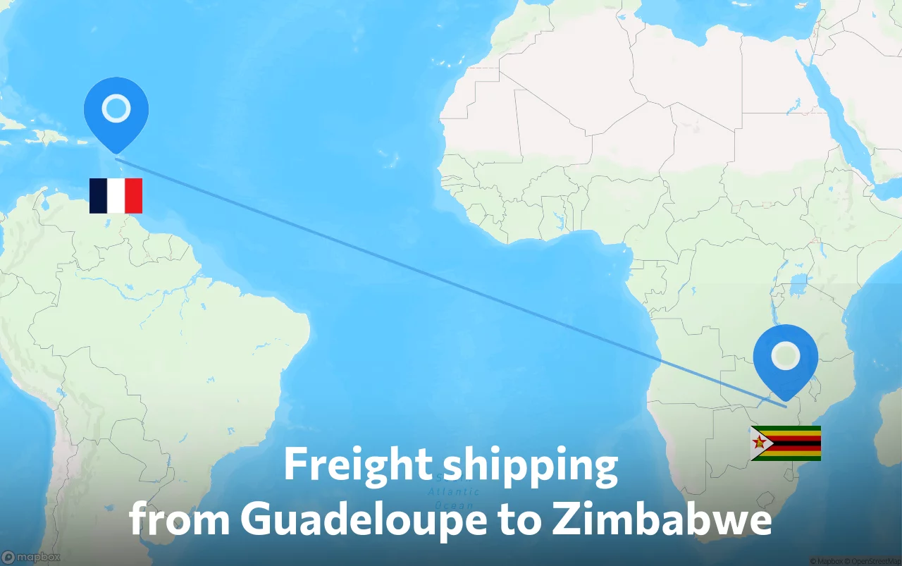 Shipping route from Guadeloupe to Zimbabwe