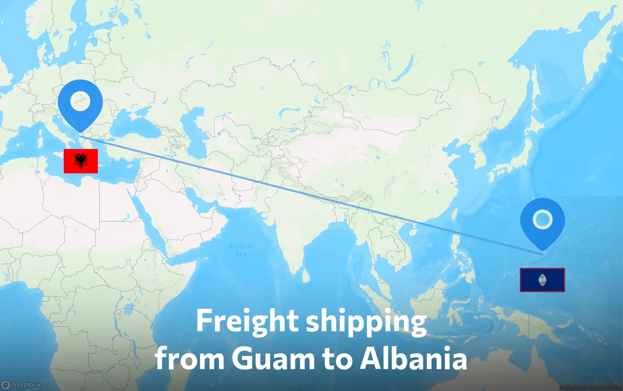 Shipping route from Guam to Albania