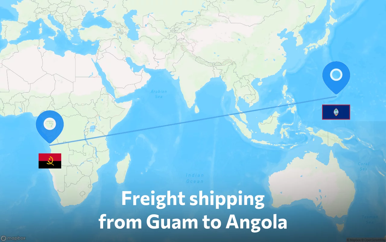Shipping route from Guam to Angola