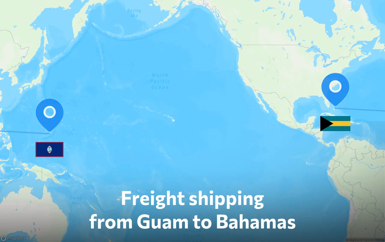 Shipping route from Guam to Bahamas