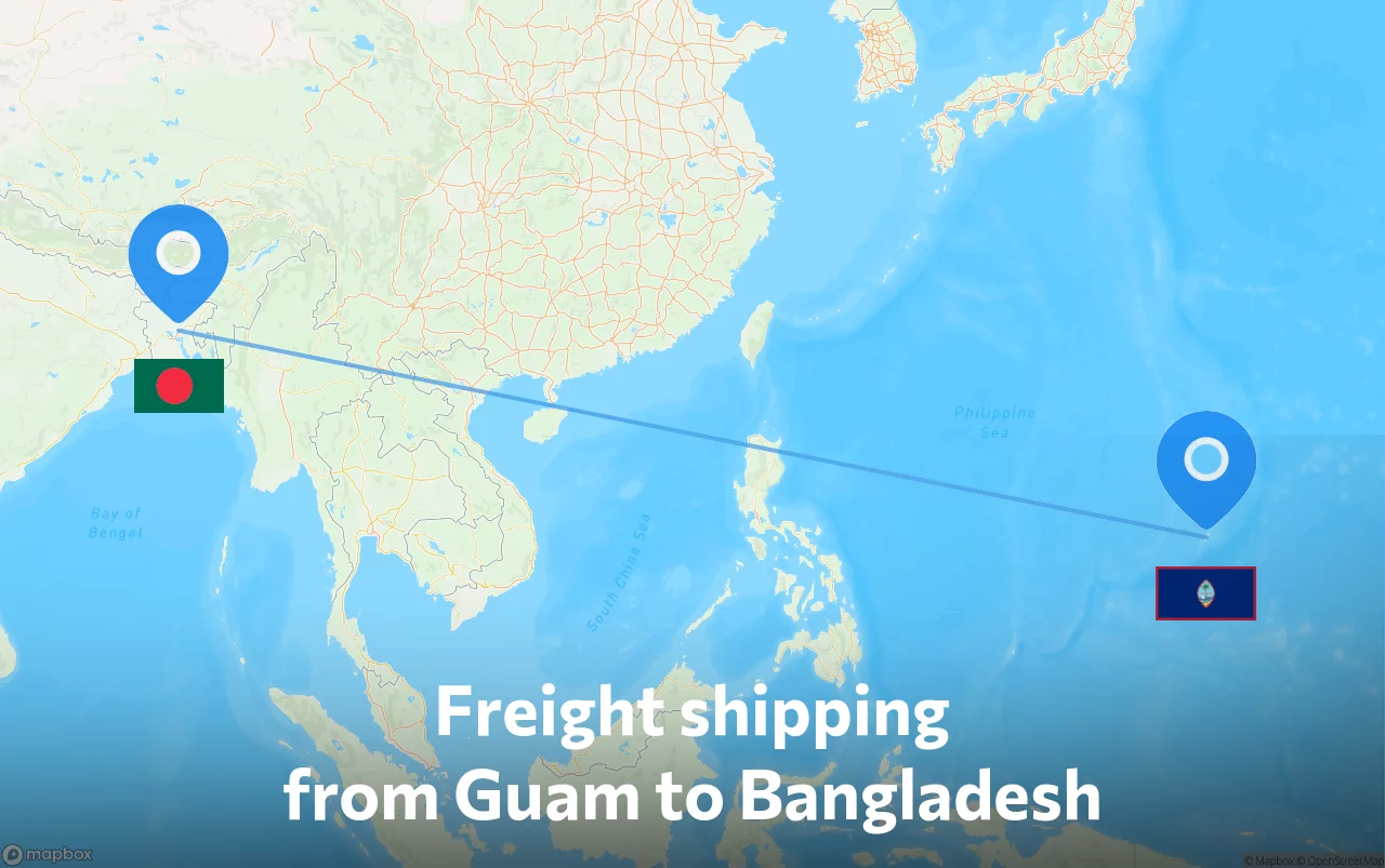 Shipping route from Guam to Bangladesh
