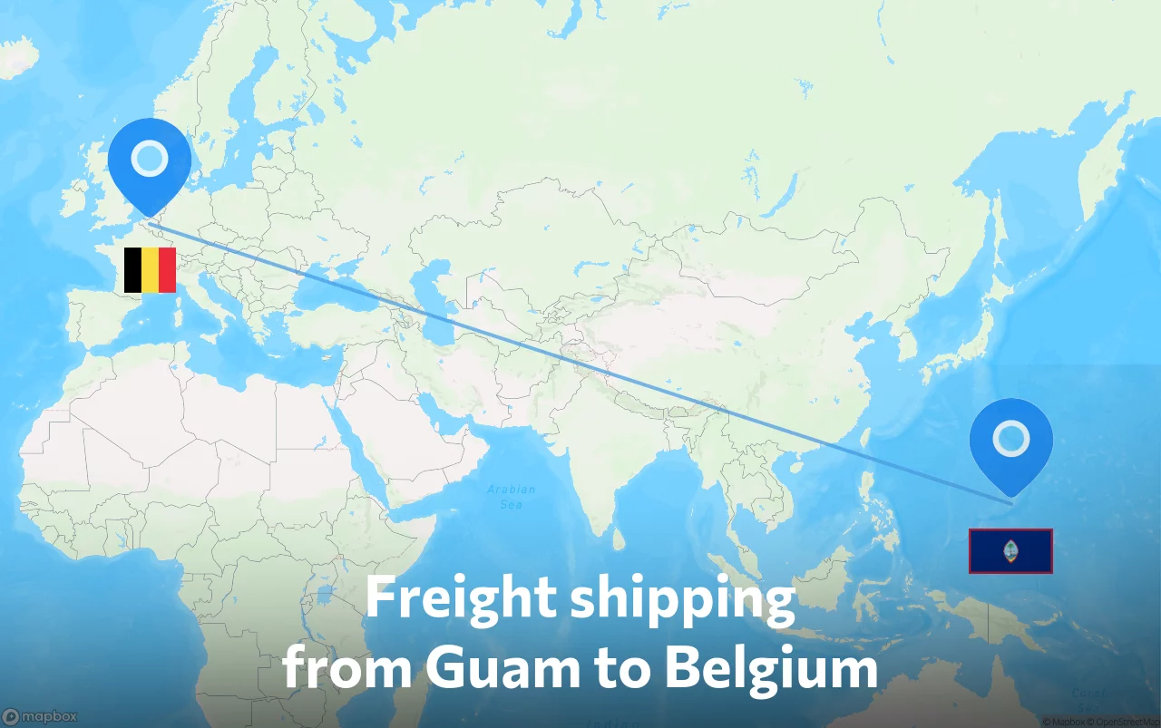 Shipping route from Guam to Belgium