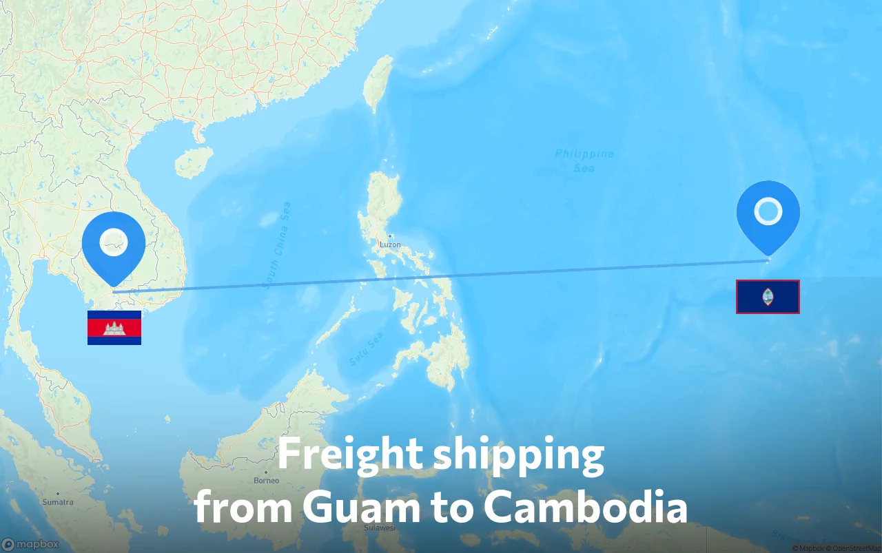 Shipping route from Guam to Cambodia