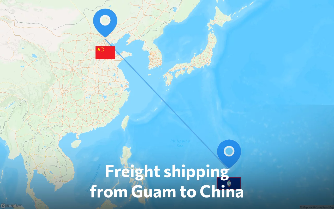 Shipping route from Guam to China