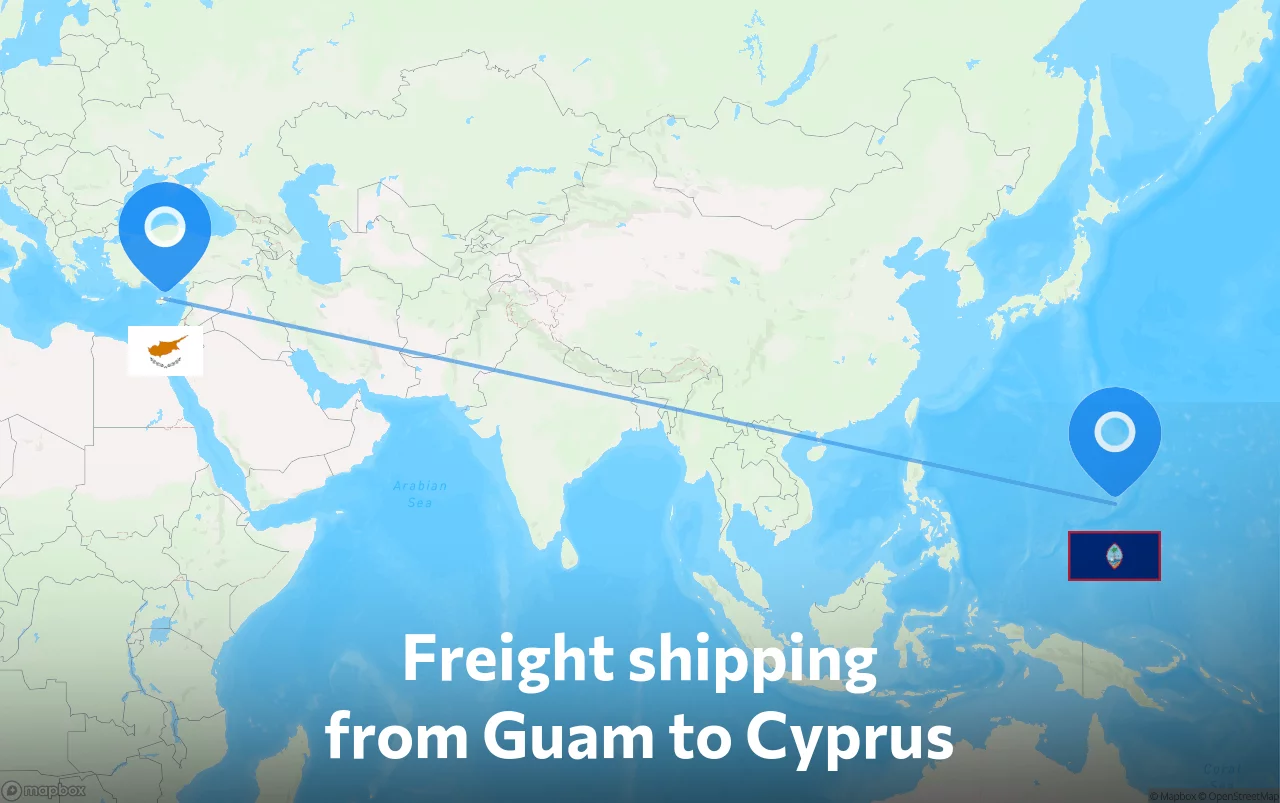 Shipping route from Guam to Cyprus