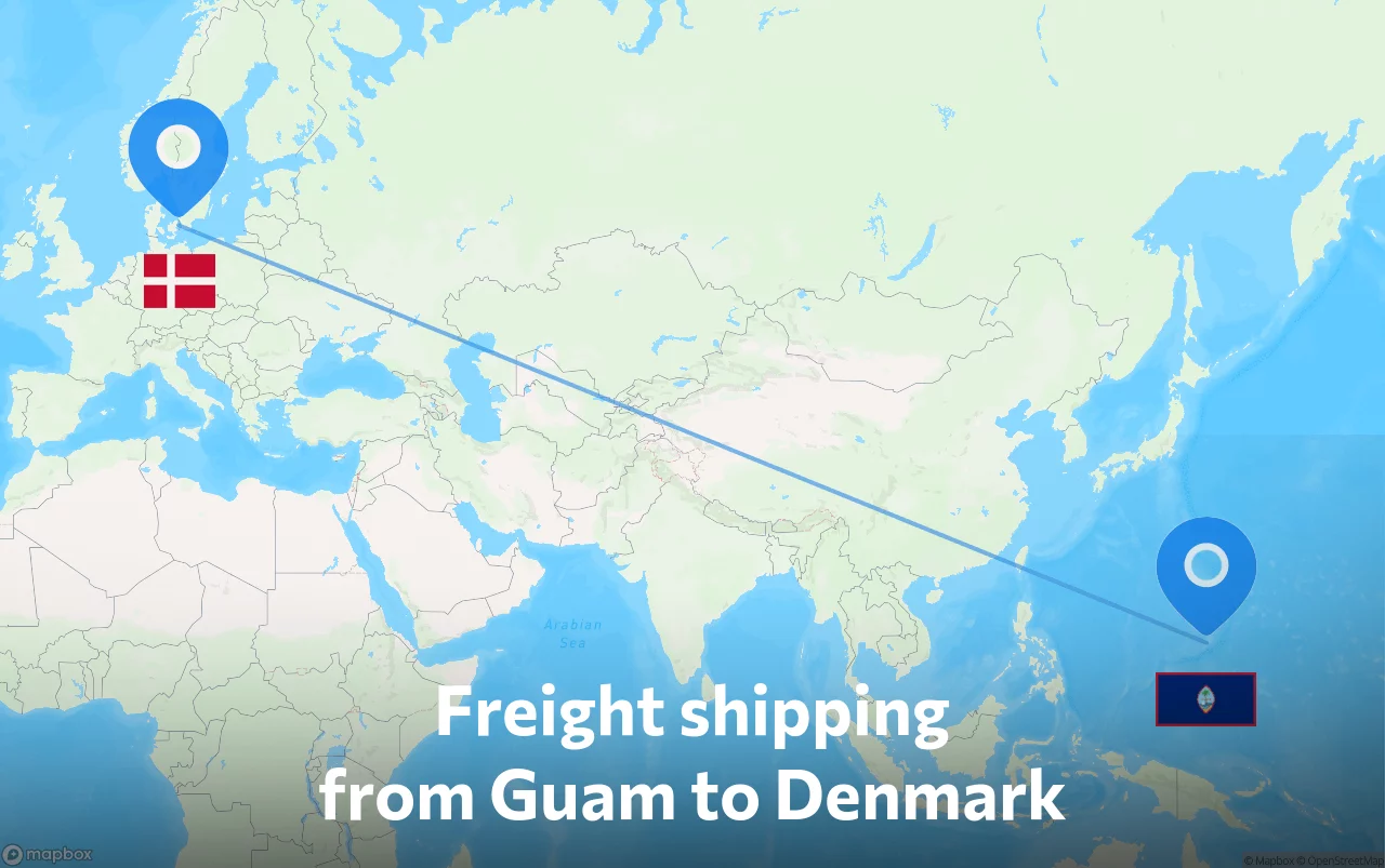 Shipping route from Guam to Denmark
