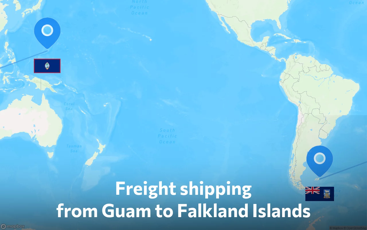 Shipping route from Guam to Falkland Islands