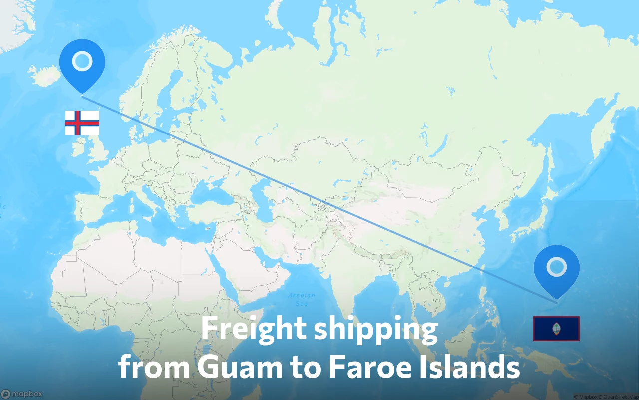 Shipping route from Guam to Faroe Islands