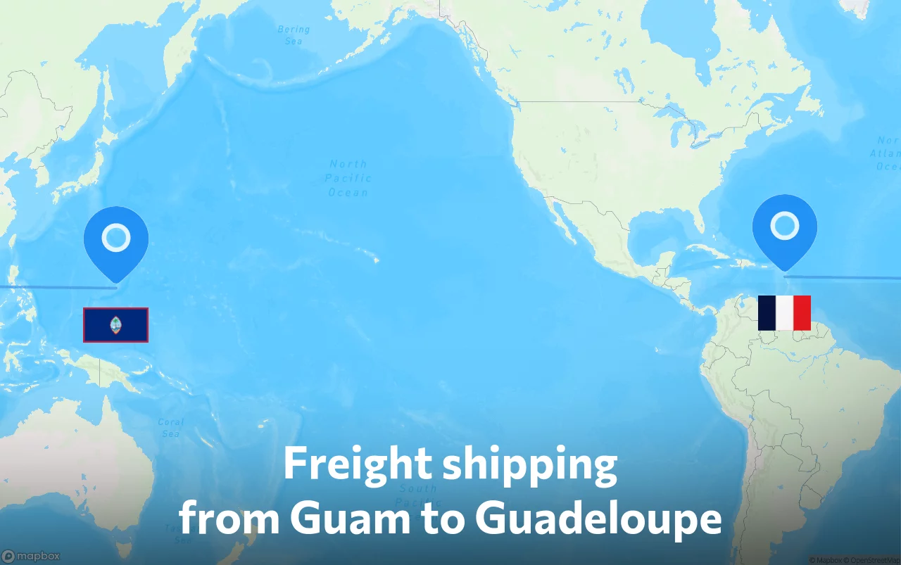 Shipping route from Guam to Guadeloupe