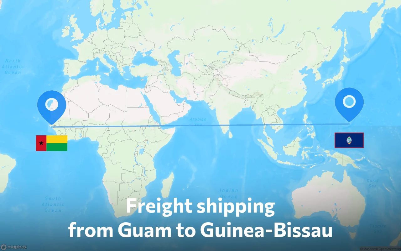 Shipping route from Guam to Guinea-Bissau